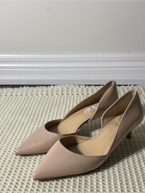 Vince Camuto Nude Leather D'Orsay Kitten Heel Pumps